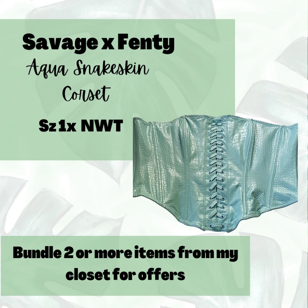 Savage x Fenty Aqua Snakeskin Corset NWT